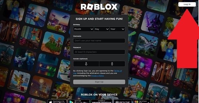 Roblox లాగిన్ బటన్